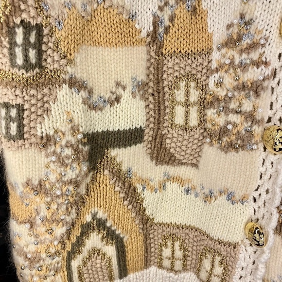 Vntage Winter Scene Embellished Grandmacore Cardigan Size S - Picture 3 of 12